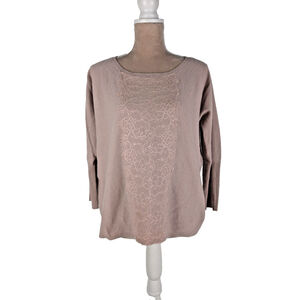 Garnet Hill Cashmere Sweater Lace Overlay Mauve Pink Sz S Classic Retro Feminine